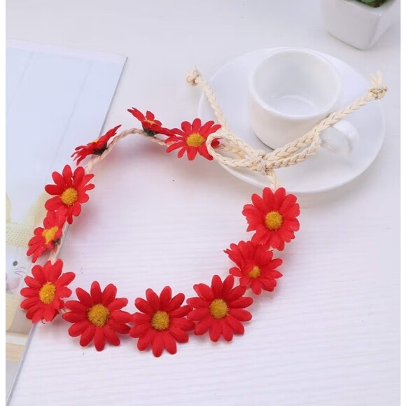 2pcs Fashion Flower Headband Red Hair Wreath Weddings and Parties Accessories - Picture 5 of 6